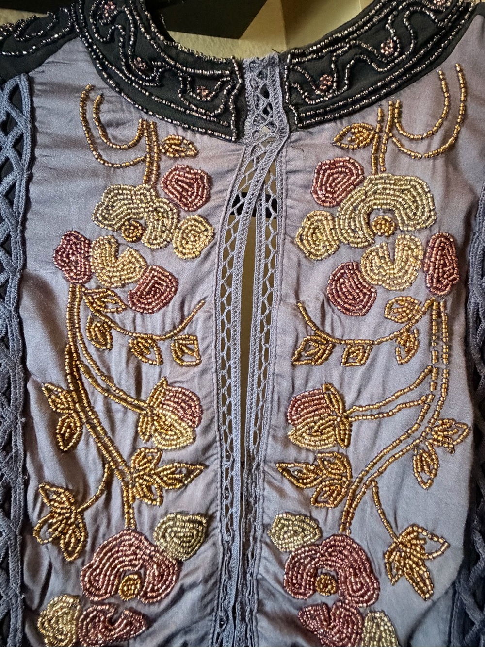 Free People Camille Top | Embroidered, beaded, metallic mesh extravaganza sleeve - Picture 7 of 12